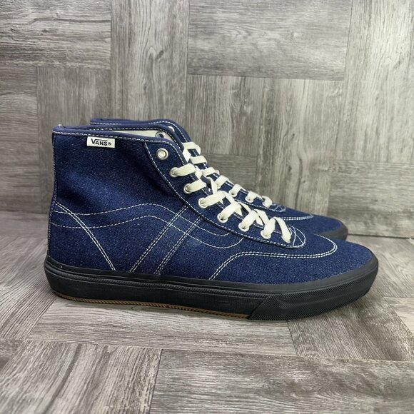 Vans Skate Gilbert Crockett High Men's size 12 Navy Blue White Denim Shoes - Picture 1 of 8
